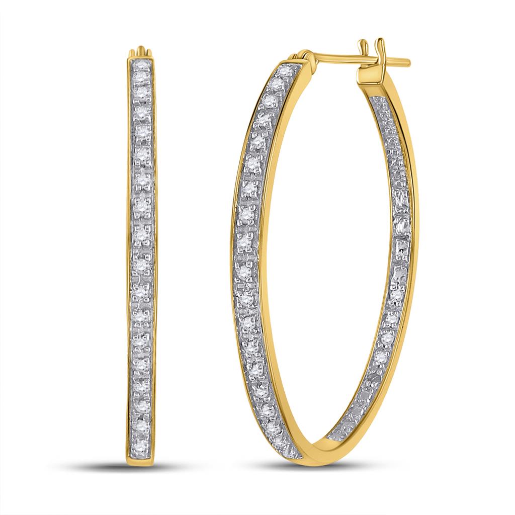 Image of ID 1 Yellow-tone Sterling Silver Round Diamond Hoop Earrings 1/4 Cttw