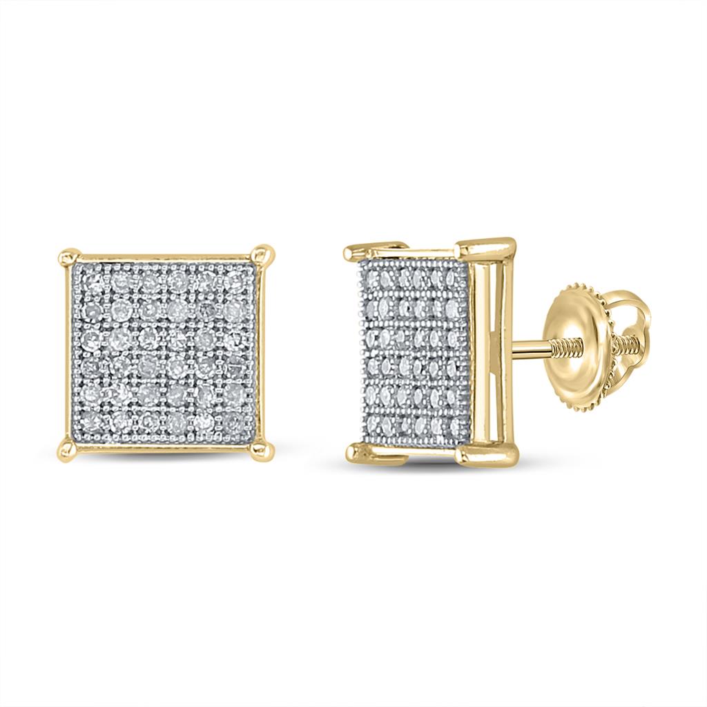 Image of ID 1 Yellow-tone Sterling Silver Round Diamond Square Earrings 1/4 Cttw