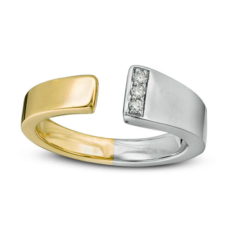 Image of ID 1 ZALES x SCAD 005 CT TW Natural Diamond Three Stone Tapered Open Ring in Solid 10K Two-Tone Gold
