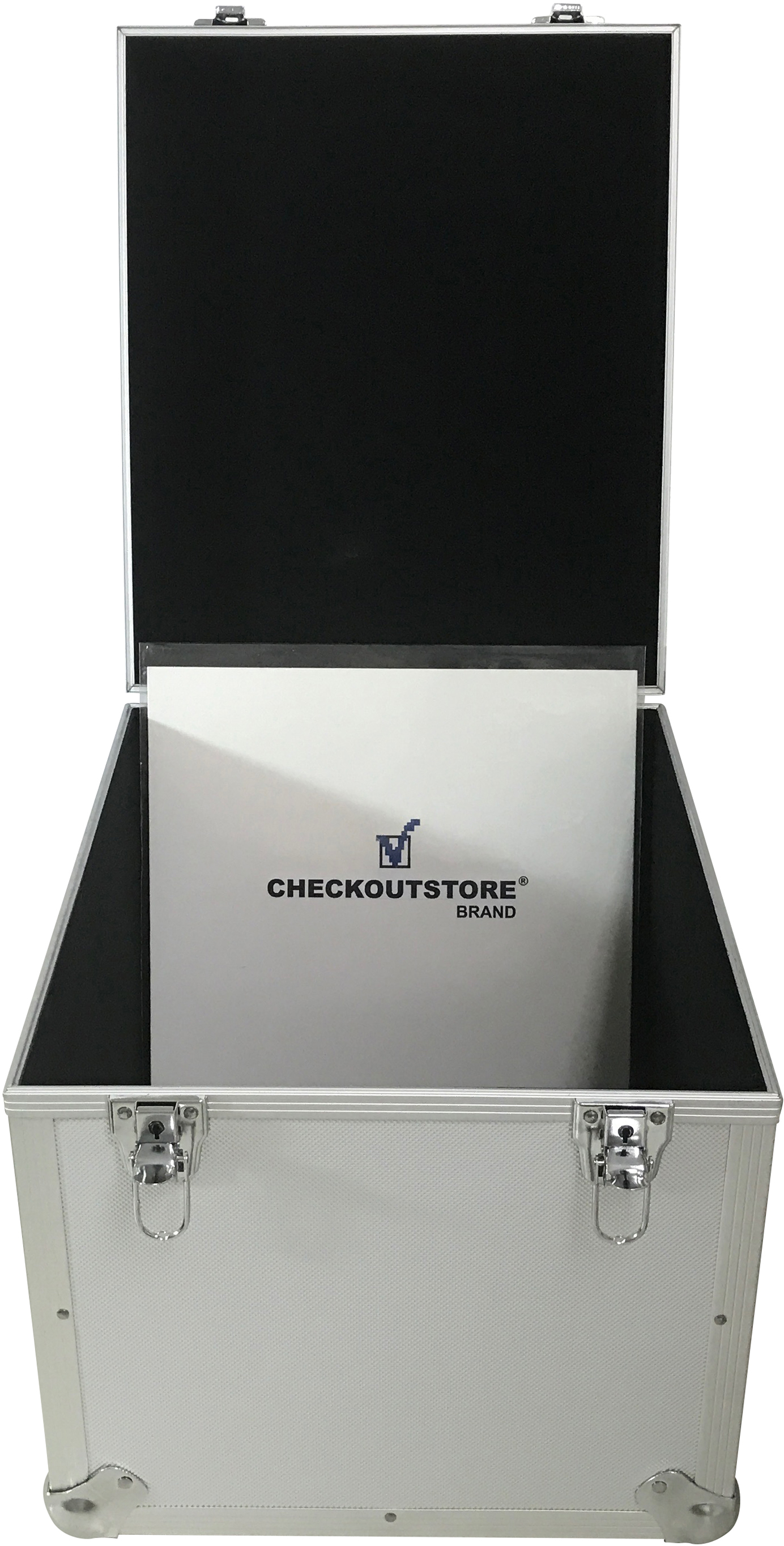 Image of ID 1214258986 CheckOutStore Silver Aluminum 12" LP Vinyl Record Storage Box (Holds 125 Records)