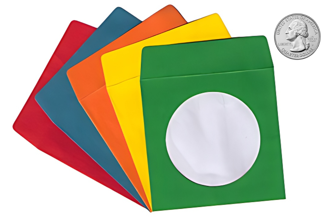 Image of ID 1214259915 3000 Assorted Color 3" Mini Paper CD Sleeves with Window & Flap