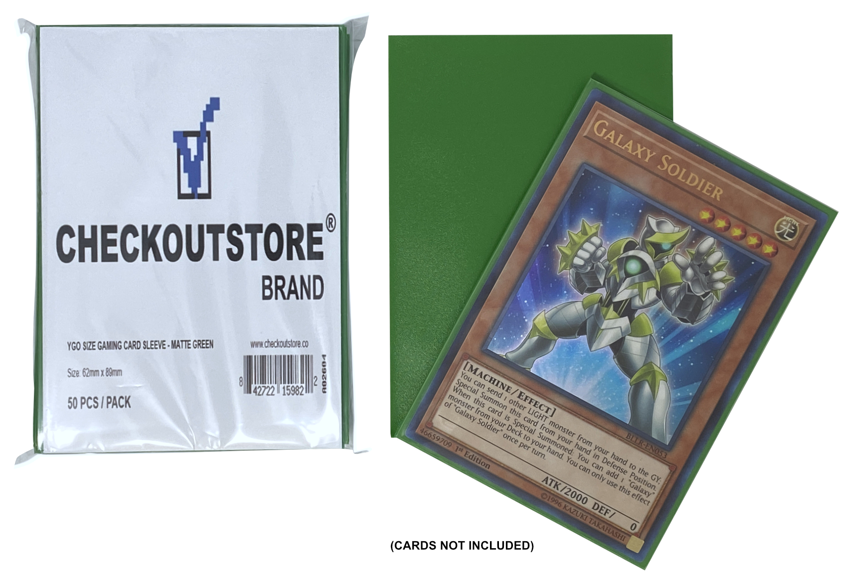 Image of ID 1214261110 10000 CheckOutStore Matte Green Protective Sleeves compatible with Yu-Gi-Oh Cardfight Vanguard (62 x 89 mm)