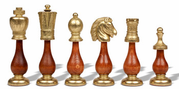 Image of ID 1215829876 Large Italian Arabesque Staunton Metal & Wood Chess Set with Elm Burl Chess Board