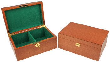 Image of ID 1221667311 Classic Mahogany Chess Piece Box With Green Baize Lining- Large