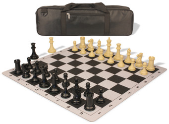 Image of ID 1223059442 Conqueror Carry-All Plastic Chess Set Black & Camel Pieces with Lightweight Floppy Board - Black