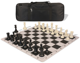 Image of ID 1223059445 Conqueror Deluxe Carry-All Plastic Chess Set Black & Ivory Pieces with Lightweight Floppy Board - Black