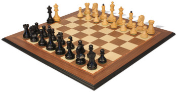 Image of ID 1224672076 Dubrovnik Series Chess Set Ebonized & Boxwood Pieces with Walnut Molded & Maple Edge Board - 39" King