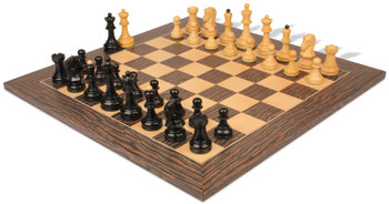 Image of ID 1224672080 Dubrovnik Series Chess Set Ebonized & Boxwood Pieces with Deluxe Tiger Ebony & Maple Board - 39" King