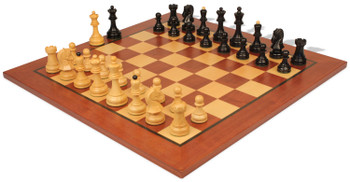 Image of ID 1225302534 Dubrovnik Staunton Chess Set Ebonized & Boxwood Pieces with Classic Mahogany Board - 39" King