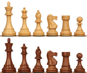 Image of ID 1229103507 British Staunton Chess Set with Acacia & Boxwood Pieces - 4" King