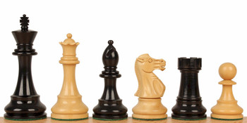 Image of ID 1229103511 British Staunton Chess Set with Ebonized & Boxwood Pieces - 4" King