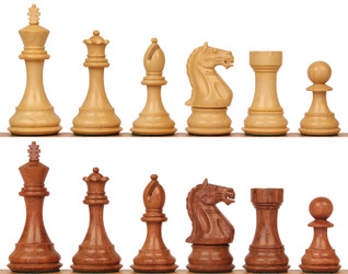 Image of ID 1229103539 Fierce Knight Staunton Chess Set with Acacia & Boxwood Pieces - 4" King