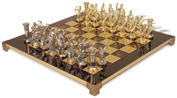 Image of ID 1229103544 Archers Chess Set with Brass & Nickel Pieces - Red Board