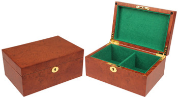 Image of ID 1230536927 Elm Burl Classic Chess Box With Green Baize Lining - Large