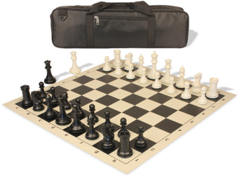 Image of ID 1234770418 Conqueror Carry-All Plastic Chess Set Black & Ivory Pieces with Vinyl Rollup Board - Black