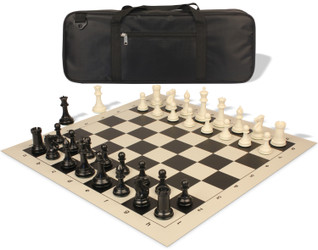 Image of ID 1235535915 Conqueror Deluxe Carry-All Plastic Chess Set Black & Ivory Pieces with Rollup Board - Black