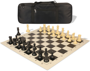 Image of ID 1235535918 Conqueror Deluxe Carry-All Plastic Chess Set Black & Camel Pieces with Rollup Board - Black