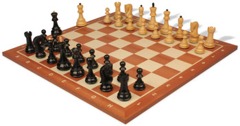 Image of ID 1237400191 Zagreb Series Chess Set Ebonized & Boxwood Pieces with Sunrise Notated Mahogany Board - 3875" King