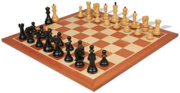 Image of ID 1237400193 Zagreb Series Chess Set Ebonized & Boxwood Pieces with Sunrise Mahogany Board - 3875" King