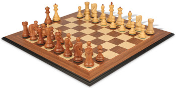 Image of ID 1238185033 Zagreb Series Chess Set Acacia & Boxwood Pieces with Walnut & Maple Molded Edge Board - 3875" King