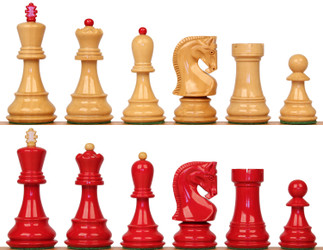 Image of ID 1239179392 Zagreb Series Chess Set with High Gloss Red & Boxwood Pieces - 3875" King