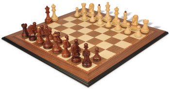 Image of ID 1239508792 Dubrovnik Staunton Chess Set Golden Rosewood & Boxwood Pieces with Walnut Molded Board - 39" King