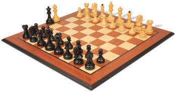 Image of ID 1241203909 Dubrovnik Series Chess Set Ebony & Boxwood Pieces with Mahogany & Maple Molded Edge Board - 39" King