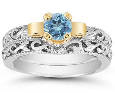 Image of ID 1247851135 1 Carat Art Deco Blue Topaz Bridal Ring Set