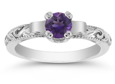 Image of ID 1247851178 Art Deco Amethyst Engagement Ring 14K White Gold