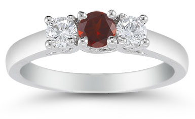 Image of ID 1247851279 Three Stone Garnet and Diamond Ring 14K White Gold