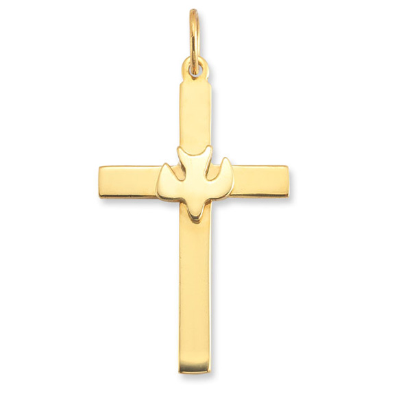 Image of ID 1247851567 Christian Dove Cross Pendant in 14K Yellow Gold