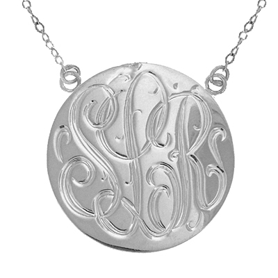 Image of ID 1247852512 Large Handmade Engraved Monogram Medallion Necklace in Sterling Silver