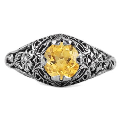 Image of ID 1247852881 Floral Edwardian Style Citrine Ring in Sterling Silver