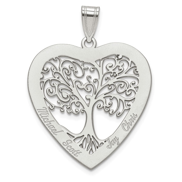 Image of ID 1247855935 Engravable Family Tree Heart Necklace in Sterling Silver