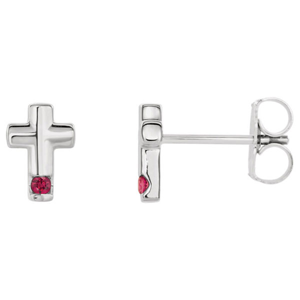 Image of ID 1247856111 Ruby Cross Stud Earrings in 14K White Gold