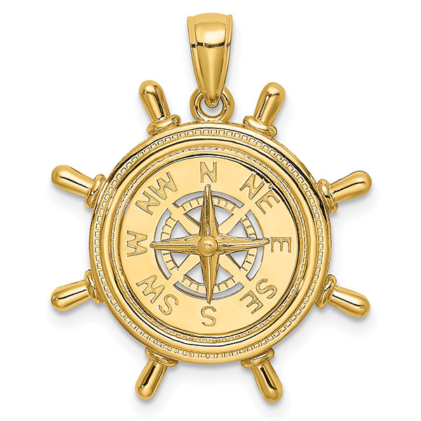 Image of ID 1247857043 14k gold 3D compass pendant