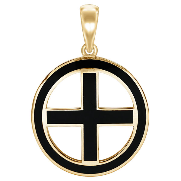 Image of ID 1247857186 black enameled greek cross pendant in 14k gold