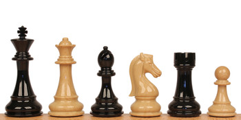 Image of ID 1253295941 King's Knight Series Resin Chess Set with Black & Wood Grain Pieces - 425" King