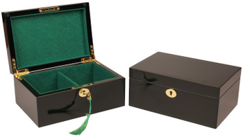 Image of ID 1256823335 Classic Black Chess Piece Box with Green Felt Lining - Small