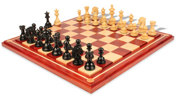 Image of ID 1257226072 Wellington Staunton Chess Set in Ebony & Boxwood with Maple Solid Wood Chess Board - 425" King