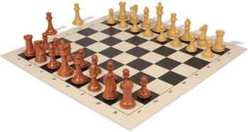 Image of ID 1259016151 Professional Plastic Chess Set Wood Grain Pieces with Vinyl Rollup Board - Black