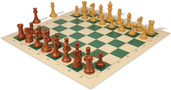 Image of ID 1259016152 Professional Plastic Chess Set Wood Grain Pieces with Vinyl Rollup Board - Green