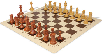 Image of ID 1259016154 Professional Plastic Chess Set Wood Grain Pieces with Vinyl Rollup Board - Brown