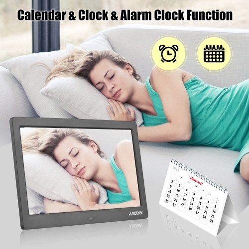 Image of ID 1266853280 Andoer 10 Inch Wide LCD Screen Digital Photo Frame 1024 * 600 High Resolution Electronic Photo Frame with MP3 MP4 Video Player Clock Calendar Function 24G Remote Control