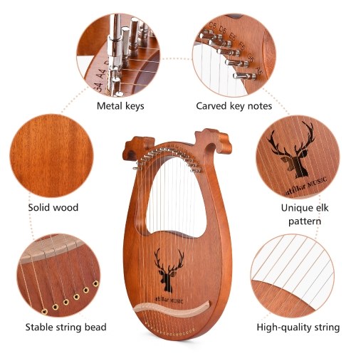 Image of ID 1266862655 ammoon 16 String Lyre Harp Solid Wood String Instrument