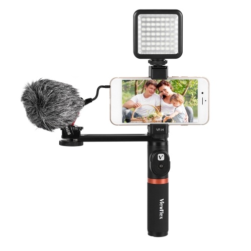Image of ID 1266864155 Smartphone Video Rig Hand Grip with BT Remote Control + Mini Microphone + Dimmable LED Light for iPhone 6s plus for Samsung Galaxy S8+ S8 Note 3 Huawei