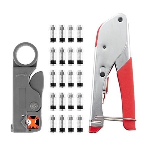 Image of ID 1266871319 Network Cable Tool Set Crimping Pliers Set Coaxial Cable Press Pliers Rotary Adjustable Wire Stripper with 20pcs F-connector