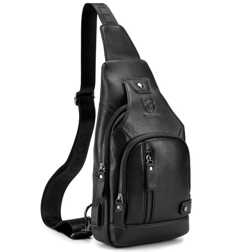 Image of ID 1266871418 Men Genuine Leather Sling Bag Casual Shoulder Chest Crossbody Bag Hiking Travel Daypack with USB Charging Port