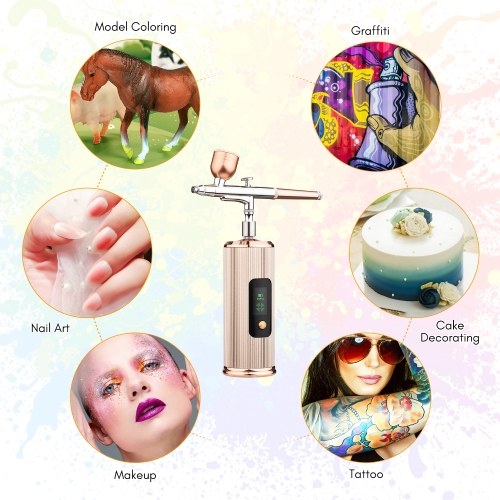 Image of ID 1266872532 Portable Airbrush Kit with Compressor Handheld Cordless Air Brush Pen with LCD Screen Dual-Action 3-level Adjustable Pressure Built-in Battery for Painting Model Coloring Nail Art Makeup Cake Decorating