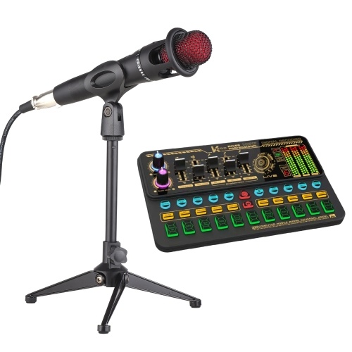 Image of ID 1266879410 SK500 Portable Live Sound Card Voice Changer Device Audio Mixer Kit with Microphone Mic Stand